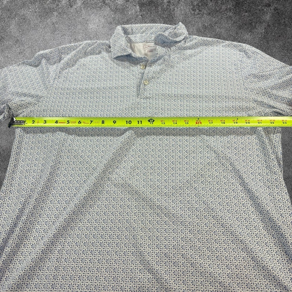 Peter Millar Polo Shirt Men's Large Blue White Geometric Print Pima Cotton Golf - Picture 4 of 6